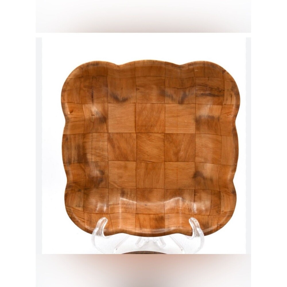 #2013** Vintage Handcrafted Woven Wooden Serving Bowl - Warm Honey Brown